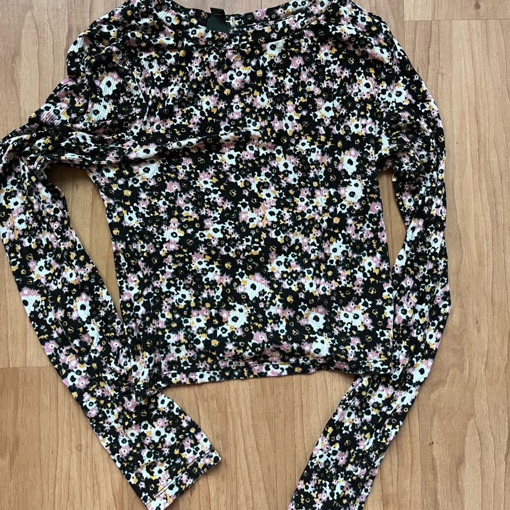Floral Print Ribbed Long Sleeve